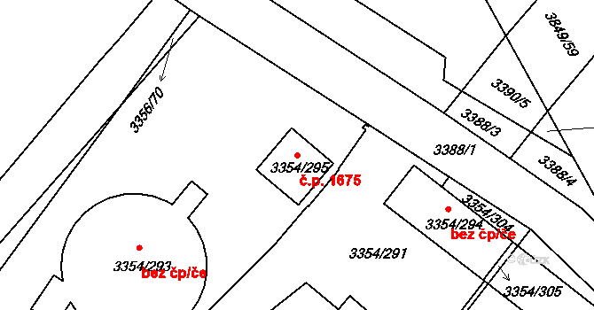 Kunovice 1675 na parcele st. 3354/295 v KÚ Kunovice u Uherského Hradiště, Katastrální mapa