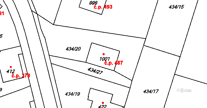 Vlachovo Březí 487 na parcele st. 1001 v KÚ Vlachovo Březí, Katastrální mapa