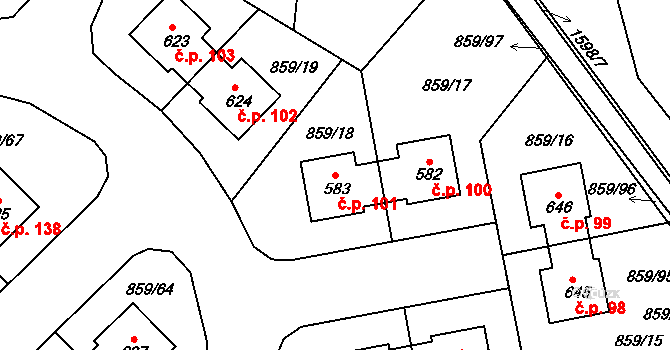 Dušníky 101, Obříství na parcele st. 583 v KÚ Obříství, Katastrální mapa