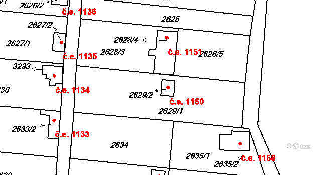 Bystřice nad Pernštejnem 1150 na parcele st. 2629/2 v KÚ Bystřice nad Pernštejnem, Katastrální mapa