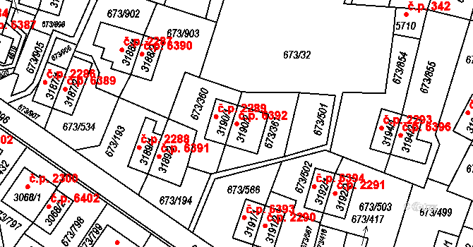Zlín 6392 na parcele st. 3190/2 v KÚ Zlín, Katastrální mapa