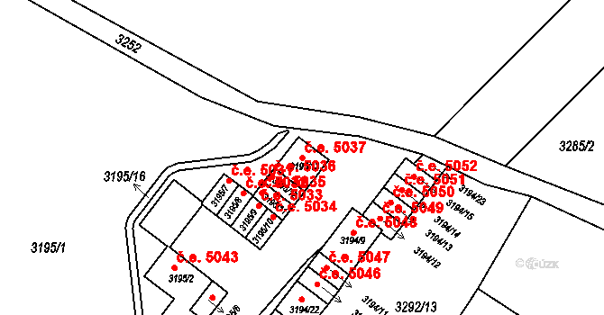 Kadaň 5037 na parcele st. 3195/13 v KÚ Kadaň, Katastrální mapa