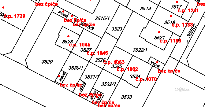 Předměstí 1063, Litoměřice na parcele st. 3526 v KÚ Litoměřice, Katastrální mapa