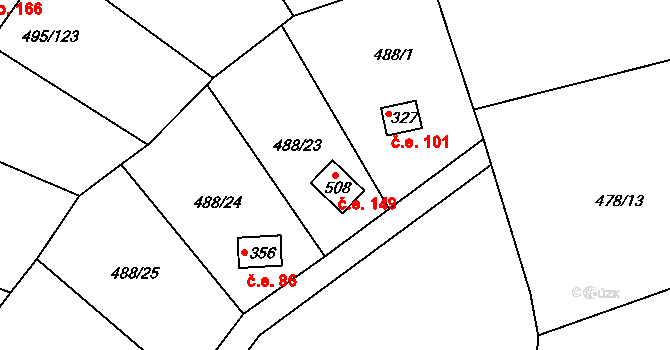 Myšlín 149, Mnichovice na parcele st. 508 v KÚ Myšlín, Katastrální mapa