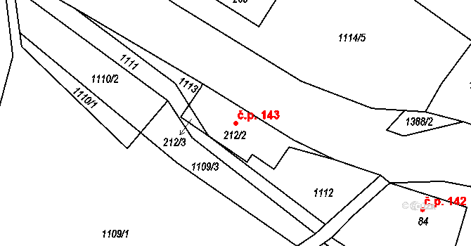Pihel 143, Nový Bor na parcele st. 212/2 v KÚ Pihel, Katastrální mapa