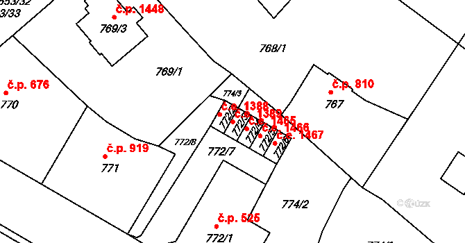 Děčín II-Nové Město 1389, Děčín na parcele st. 772/3 v KÚ Děčín, Katastrální mapa