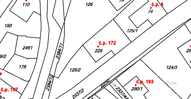 Všemina 172 na parcele st. 228 v KÚ Všemina, Katastrální mapa