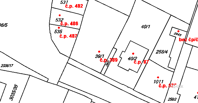 Kateřinky 389, Opava na parcele st. 39/1 v KÚ Kateřinky u Opavy, Katastrální mapa