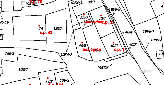 Častrov 45265038 na parcele st. 40/6 v KÚ Častrov, Katastrální mapa