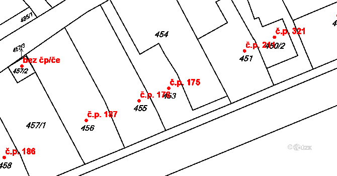 Těšov 175, Uherský Brod na parcele st. 453 v KÚ Těšov, Katastrální mapa