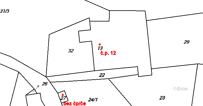 Klisín 12, Milevsko na parcele st. 13 v KÚ Klisín, Katastrální mapa