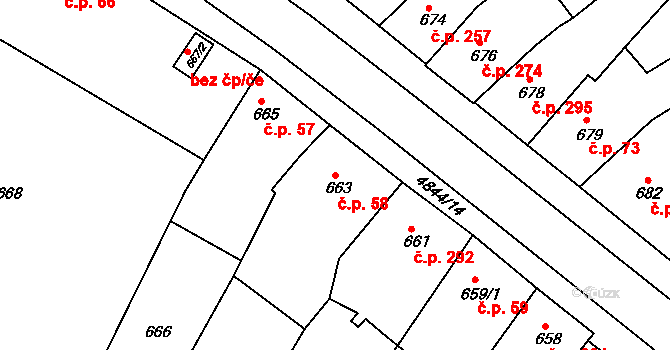 Choceňské Předměstí 58, Vysoké Mýto na parcele st. 663 v KÚ Vysoké Mýto, Katastrální mapa