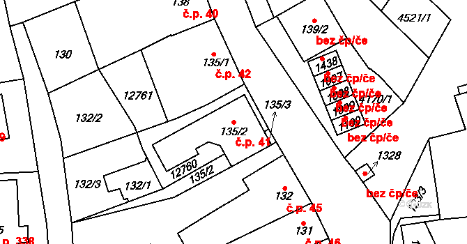 Hrušovany nad Jevišovkou 41 na parcele st. 135/2 v KÚ Hrušovany nad Jevišovkou, Katastrální mapa