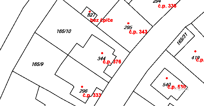 Rudná 376 na parcele st. 344 v KÚ Dušníky u Rudné, Katastrální mapa