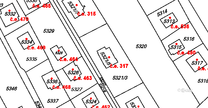 Černošice 317 na parcele st. 5321/5 v KÚ Černošice, Katastrální mapa