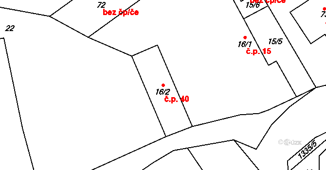 Bukovec 40 na parcele st. 16/2 v KÚ Bukovec u Horšovského Týna, Katastrální mapa