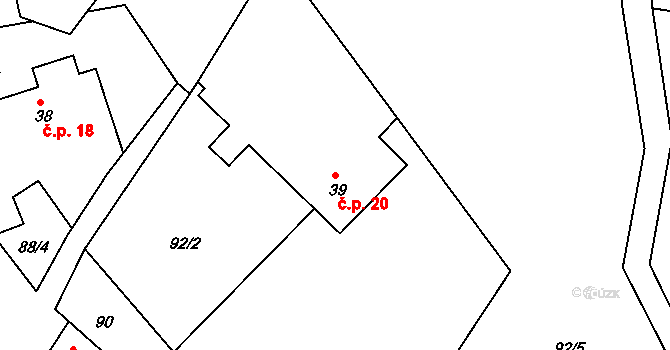 Sušice 20, Míčov-Sušice na parcele st. 39 v KÚ Sušice, Katastrální mapa