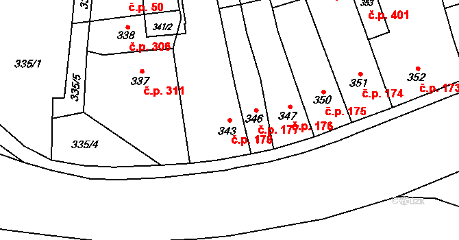 Jakubské Předměstí 178, Jaroměř na parcele st. 343 v KÚ Jaroměř, Katastrální mapa