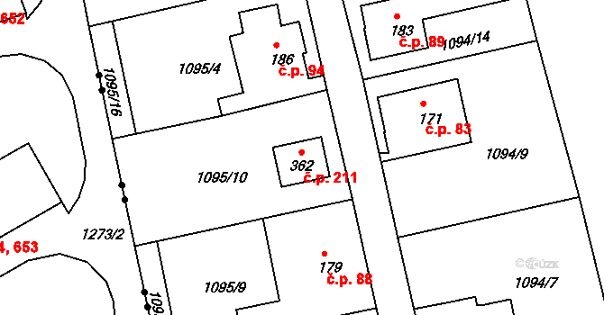 Horní Kamenice 211, Česká Kamenice na parcele st. 362 v KÚ Horní Kamenice, Katastrální mapa