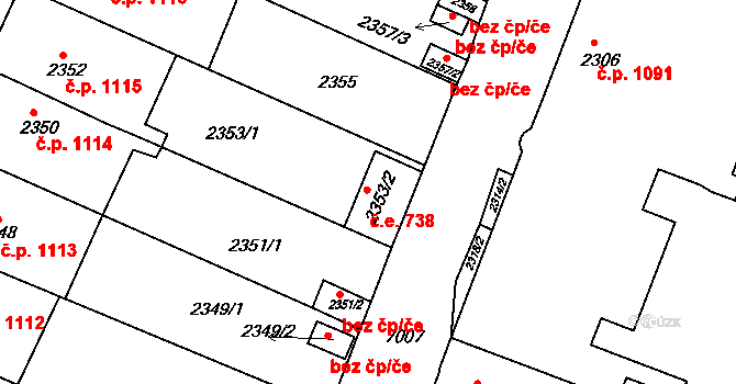Boskovice 738 na parcele st. 2353/2 v KÚ Boskovice, Katastrální mapa