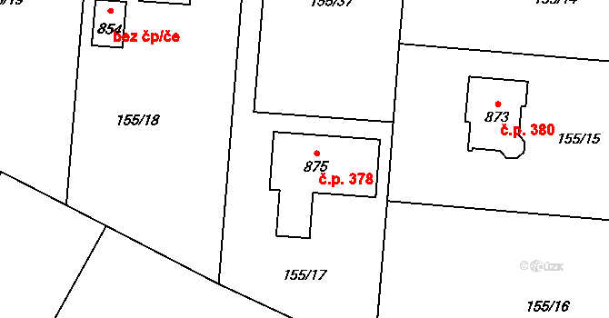 Chocerady 378 na parcele st. 875 v KÚ Chocerady, Katastrální mapa