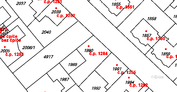 Louny 1284 na parcele st. 1990 v KÚ Louny, Katastrální mapa