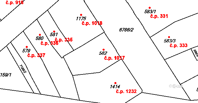 Žatec 1017 na parcele st. 582 v KÚ Žatec, Katastrální mapa
