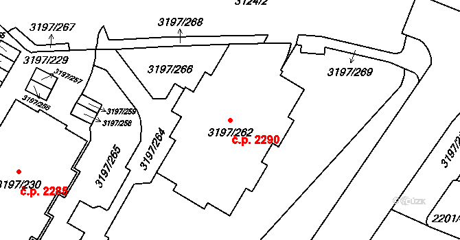 Bolevec 2290, Plzeň na parcele st. 3197/262 v KÚ Bolevec, Katastrální mapa