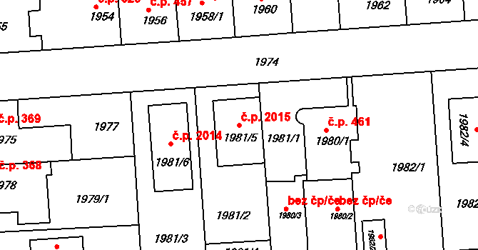 Kuřim 2015 na parcele st. 1981/5 v KÚ Kuřim, Katastrální mapa