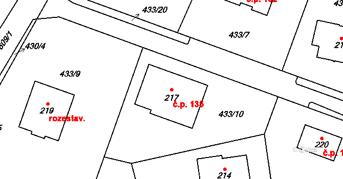 Jeníkov 135 na parcele st. 217 v KÚ Jeníkov u Duchcova, Katastrální mapa