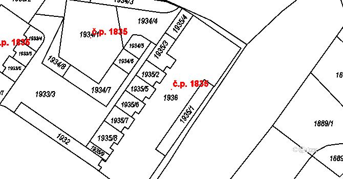 Mikulov 1835 na parcele st. 1936 v KÚ Mikulov na Moravě, Katastrální mapa