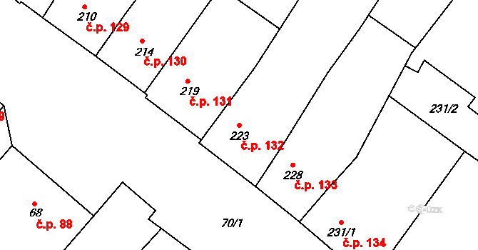 Perná 132 na parcele st. 223 v KÚ Perná, Katastrální mapa
