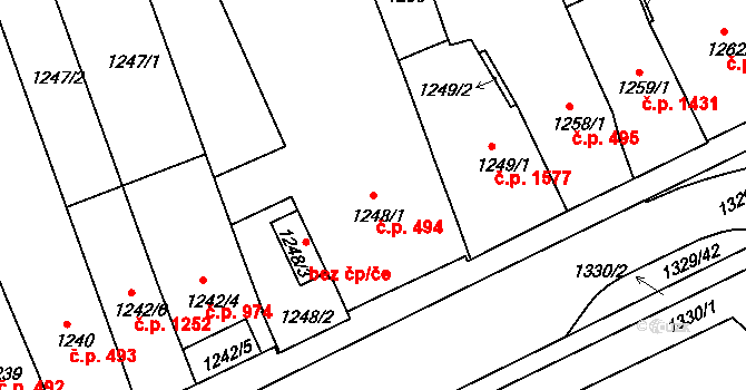 Holešov 494 na parcele st. 1248/1 v KÚ Holešov, Katastrální mapa