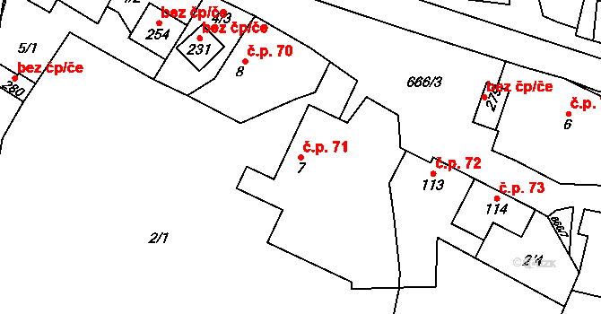 Čunín 71, Konice na parcele st. 7 v KÚ Čunín, Katastrální mapa