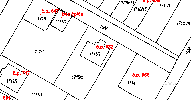 Hrádek nad Nisou 832 na parcele st. 1715/3 v KÚ Hrádek nad Nisou, Katastrální mapa