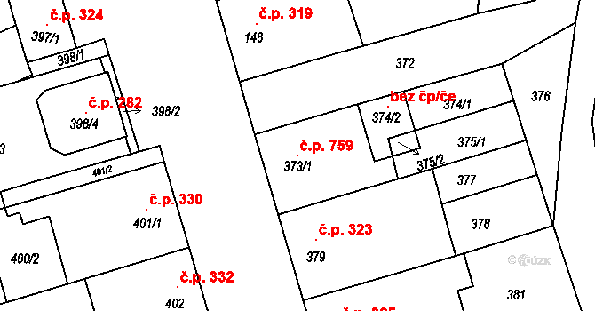 Mikulčice 759 na parcele st. 373/1 v KÚ Mikulčice, Katastrální mapa