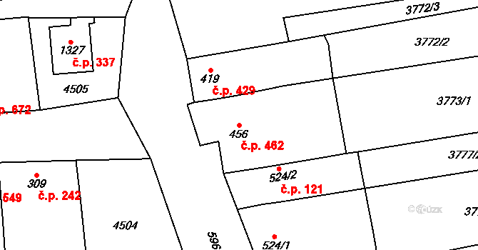 Hrušovany nad Jevišovkou 462 na parcele st. 456 v KÚ Hrušovany nad Jevišovkou, Katastrální mapa