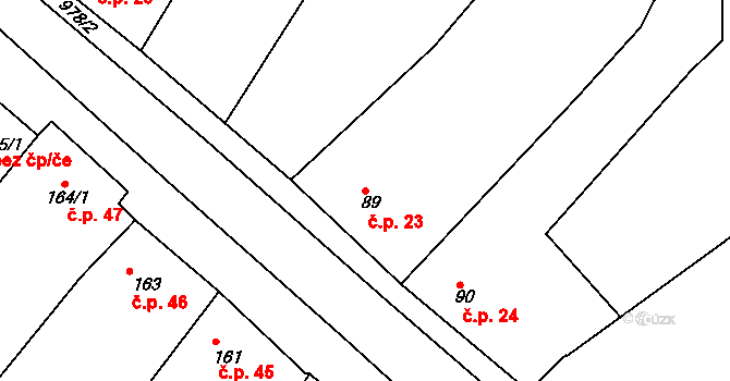 Popice 23, Znojmo na parcele st. 89 v KÚ Popice u Znojma, Katastrální mapa
