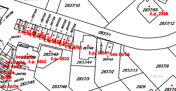 Znojmo 3504 na parcele st. 2837/48 v KÚ Znojmo-město, Katastrální mapa
