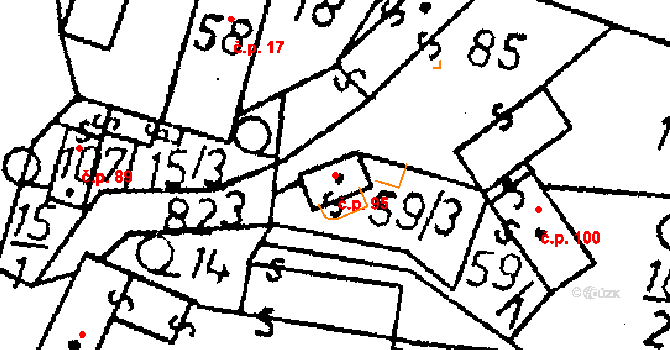 Opatovice I 95 na parcele st. 59/3 v KÚ Opatovice I, Katastrální mapa