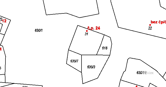Vernýřov 24, Chlístovice na parcele st. 31 v KÚ Vernýřov, Katastrální mapa