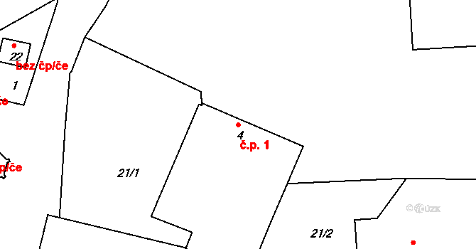 Horní Miletín 1, Lišov na parcele st. 4 v KÚ Horní Miletín, Katastrální mapa
