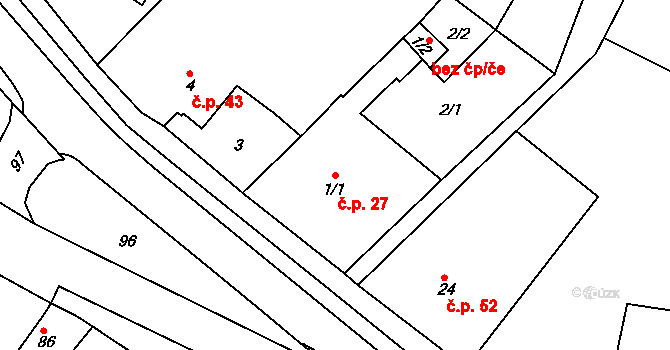 Sadov 27 na parcele st. 1/1 v KÚ Sadov, Katastrální mapa