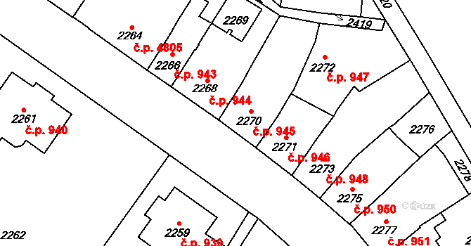 Jihlava 945 na parcele st. 2270 v KÚ Jihlava, Katastrální mapa
