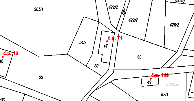 Horní Světlá 71, Mařenice na parcele st. 47 v KÚ Horní Světlá pod Luží, Katastrální mapa