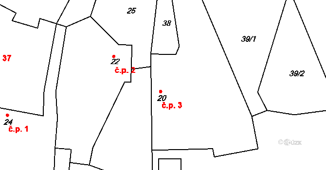 Sovolusky 3 na parcele st. 20 v KÚ Sovolusky u Přelouče, Katastrální mapa