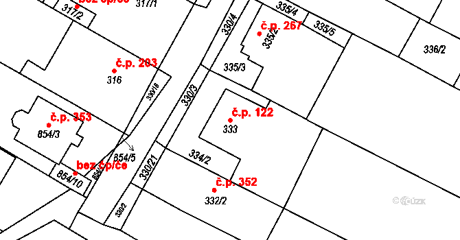 Tetčice 122 na parcele st. 333 v KÚ Tetčice, Katastrální mapa