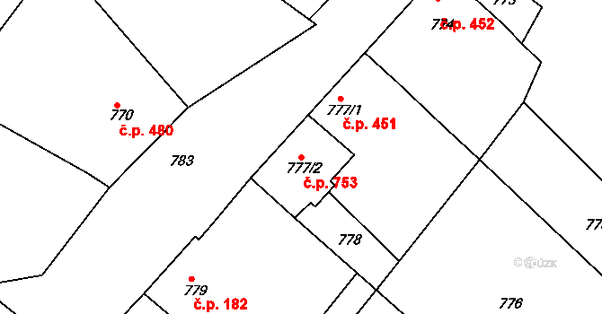 Šardice 753 na parcele st. 777/2 v KÚ Šardice, Katastrální mapa
