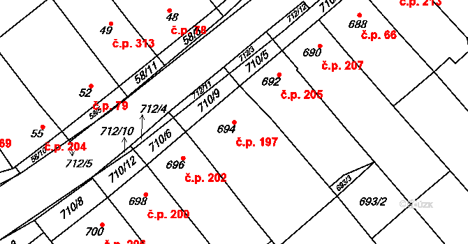 Zarazice 197, Veselí nad Moravou na parcele st. 694 v KÚ Zarazice, Katastrální mapa