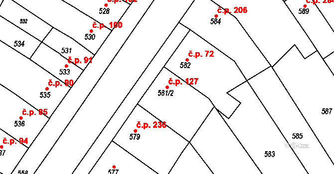 Rousínov 127 na parcele st. 581/2 v KÚ Rousínov u Vyškova, Katastrální mapa